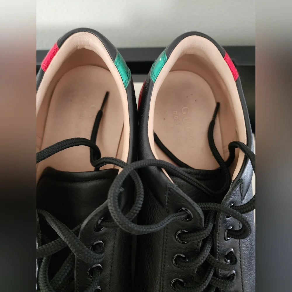 Gucci Black Leather GG Marmont Embellished Lace Up Sneakers